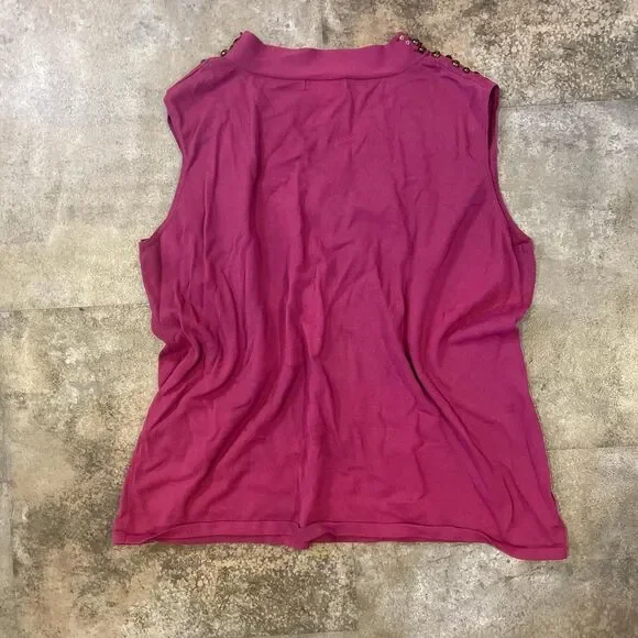 dressbarn y2k stretchy pink beaded v neck vest shirt size 18/20 - Picture 4 of 6